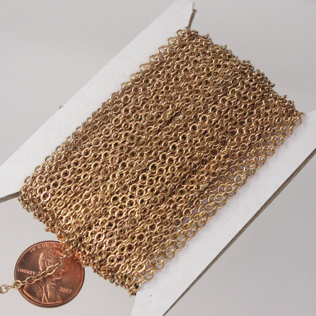 Sample 3 ft. Raw Brass (Copper Color) No-Plated Flat cable chain - 3.4x2.9mm Soldered link - 3429F-RAW