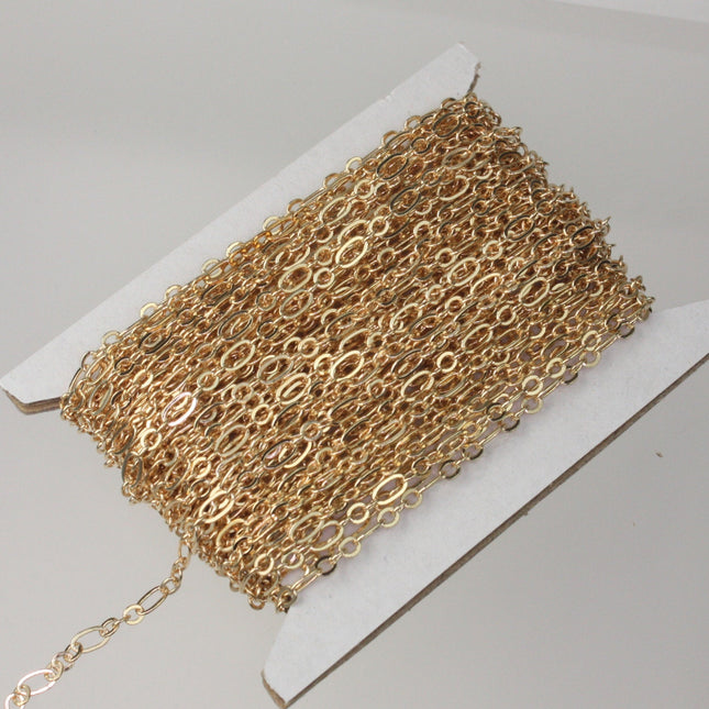 Champagne Gold Plated Bulk, 300 ft of ( 3 and 1 ) Pinky Gold  Long and Short Chain Flat Cable Chain6.3 N 4mm -SOLDERED 3429LS31