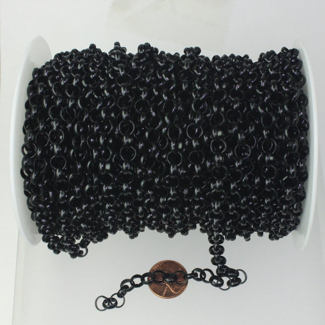 10 feet Black Rolo Chain bulk - 7mm BIG Link - Rolo Bracelet BIG Chunky Cable Chain - Unsoldered - Necklace Bracelet Wholesale Bulk Jewerly
