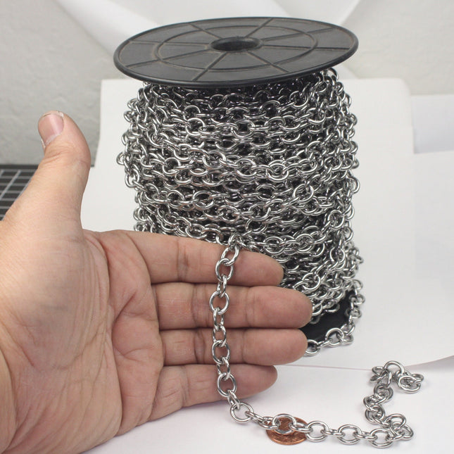 Stainless Steel chain bulk, 10 ft of  Stainless Steel Sturdy Chunky Big Heavy Cable chain - 10.2x8.2mm 2mm 12G Unsoldered Link