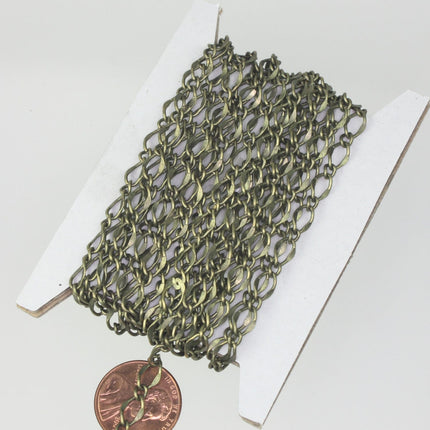 Antique Bronze Chain bulk Chain, 100 ft Spool of Antique Brass    Big Hammered Chain Soldered  Curb Chain - 5x8mm SOLDERED - 58FIGARO
