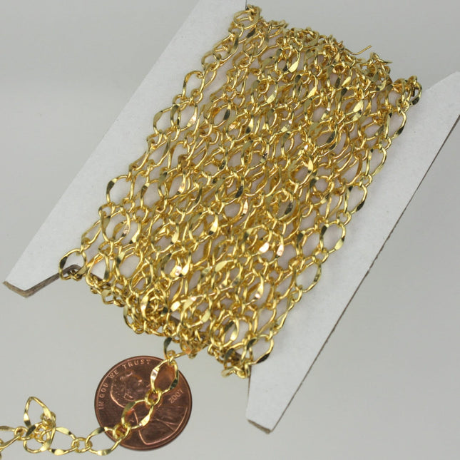 Gold Plated Chain Bulk Chain, 32ft Spool of Necklace Wholesale High Quality Big Hammered Chain  - 5x8mm SOLDERED Link - 58FIGARO