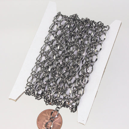 Sample 3 feet Gunmetal Chain Necklace   Big Hammered Chain Soldered  Curb Chain - 5x8mm SOLDERED Link bulk chain - 58FIGARO