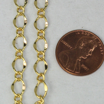 Gold Plated Chain Bulk Chain, 32ft Spool of Necklace Wholesale High Quality Big Hammered Chain  - 5x8mm SOLDERED Link - 58FIGARO