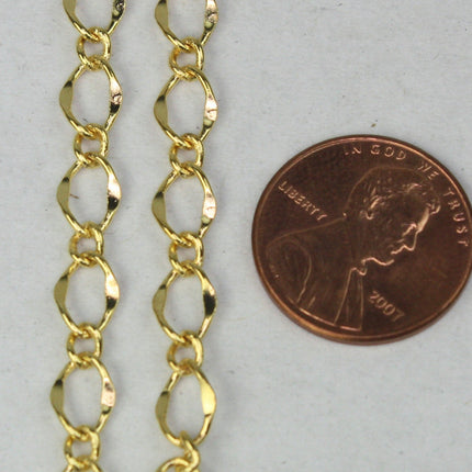 Gold Plated Chain Bulk Chain, 32 ft Spool of    High Quality Big Hammered Soldered Figaro Chain - 5x8mm SOLDERED Link - 58FIGARO
