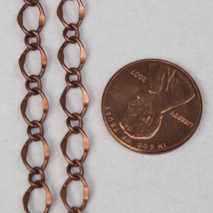 Antique Copper Chain Bulk Chain, 10 ft Spool of High Quality Big Hammered Chain Soldered Curb Chain - 5x8mm SOLDERED Link - 58FIGARO