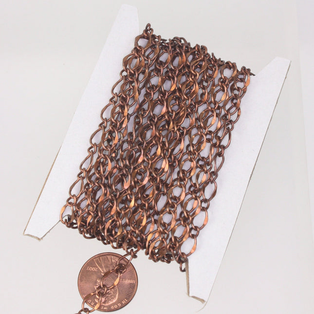 Antique Copper Chain Bulk Chain, 10 ft Spool High Quality Big Hammered Soldered Figaro Chain - 5x8mm SOLDERED Link - 58FIGARO