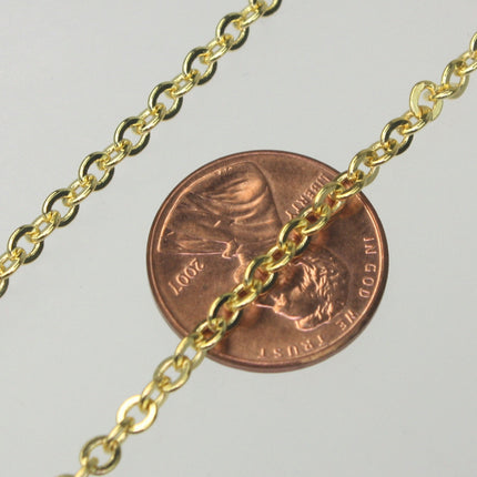 32 ft spool of Gold Plated Flat ROUND Soldered Cable Chain - 3.4x3.4mm SOLDERED Link -  3434F