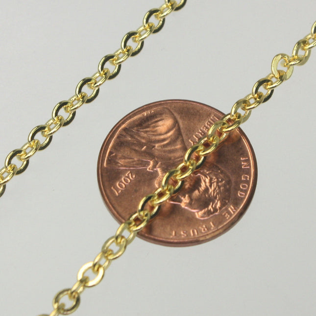 32 ft spool of Gold Plated Flat ROUND Soldered Cable Chain - 3.4x3.4mm SOLDERED Link -  3434F
