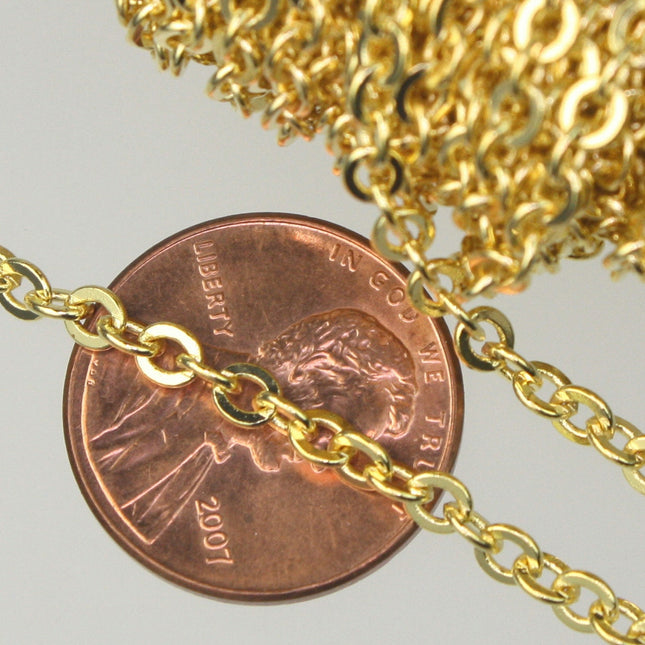 32 ft spool of Gold Plated Flat ROUND Soldered Cable Chain - 3.4x3.4mm SOLDERED Link -  3434F