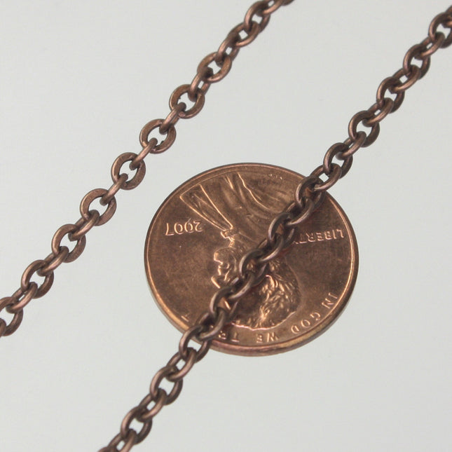 100 ft Flat Chain Antique Copper Soldered Chain Necklace Bracelet Cable Chain - 3.4x3.4mm SOLDERED Link - 3434F