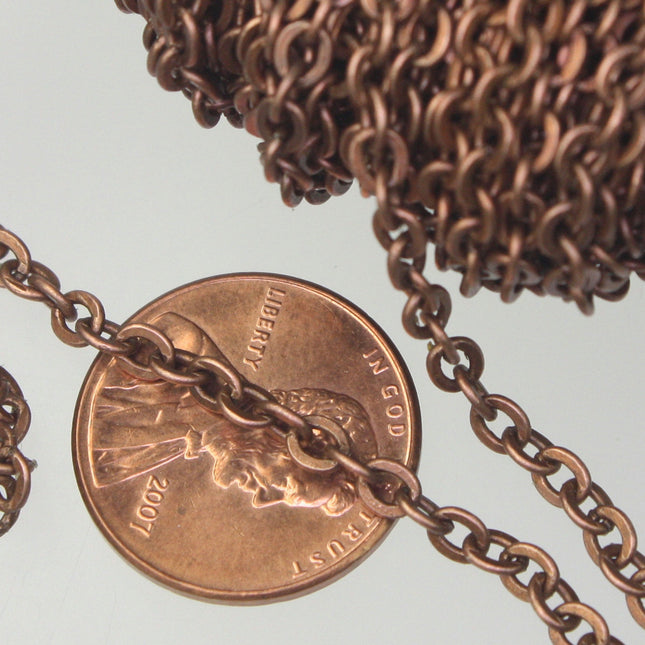 300 feet spool of Antique Copper Chain Bulk Chain FLAT Chain Soldered Necklace Cable Chain - 3.4x3.4mm SOLDERED Link - 3434F