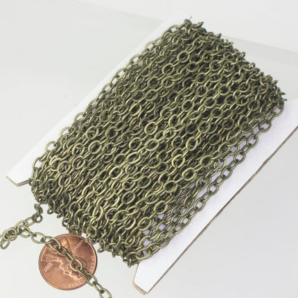 LIMITED SAMPLE 3 ft of Dark Antiqued Brass Flat Cable Sturdy SOLDERED Heavy Chunky Chain 4.2x5.2mm 22Gauge - 4252F