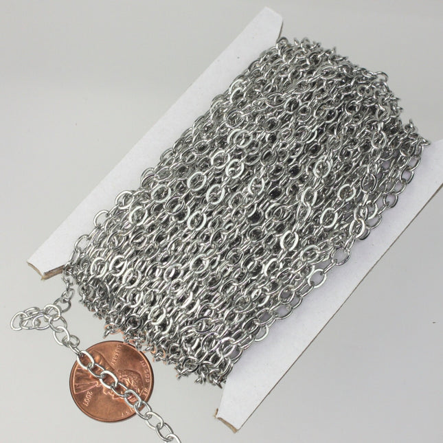 LIMITED Sample 3 ft of Rhodium Plated Flat Cable Sturdy SOLDERED Heavy Chunky Chain 4.2x5.2mm 22Gauge - 4252F