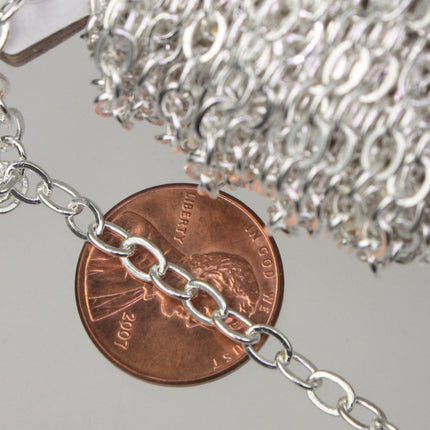 LIMITED SAMPLE 3 ft of Silver Plated Flat Cable Sturdy SOLDERED Heavy Chunky Chain 4.2x5.2mm 22Gauge - 4252F
