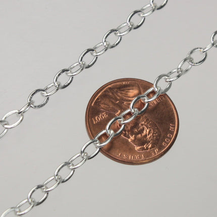 LIMITED 32 Ft of Silver Plated Flat Cable Sturdy SOLDERED Heavy Chunky Chain 4.2x5.2mm 22Gauge - 4252F