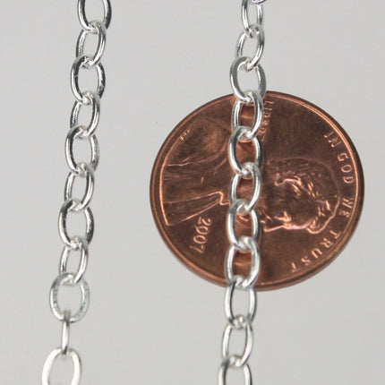 LIMITED SAMPLE 3 ft of Silver Plated Flat Cable Sturdy SOLDERED Heavy Chunky Chain 4.2x5.2mm 22Gauge - 4252F