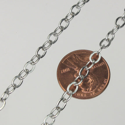 LIMITED 32feet Rhodium Plated Flat Cable Chain - 4.2x5.2mm 22Gauge 22G Sturdy SOLDERED Link - Heavy Chunky Chain  - 4252F