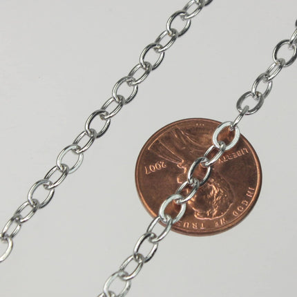 LIMITED Sample 3 ft of Rhodium Plated Flat Cable Sturdy SOLDERED Heavy Chunky Chain 4.2x5.2mm 22Gauge - 4252F