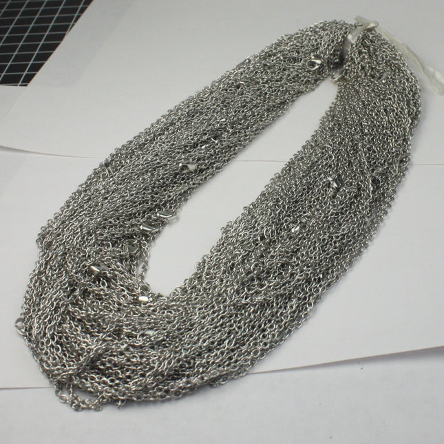 Wholesale Lot Sale 50 pcs of Ready to wear Rhodium Plated Cable Chain Necklace with Lobster Clasp - 24inch(60cm)