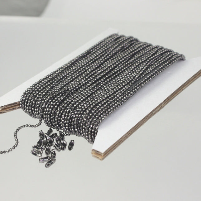 32 feet Gunmetal Ball Chain of FACET micro ball chain bulk chain - 1.2mm ball size w/ FREE 10 connectors (Insert) - 12DC