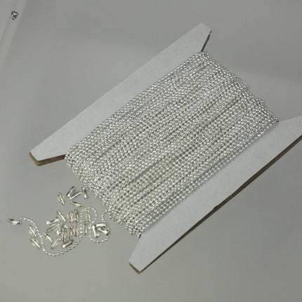Sterling Silver Plated Ball Chain Bulk, 10 ft. spool of FACET micro ball chain - 1.2mm ball w/ FREE 10 connectors (Insert) - 12DC