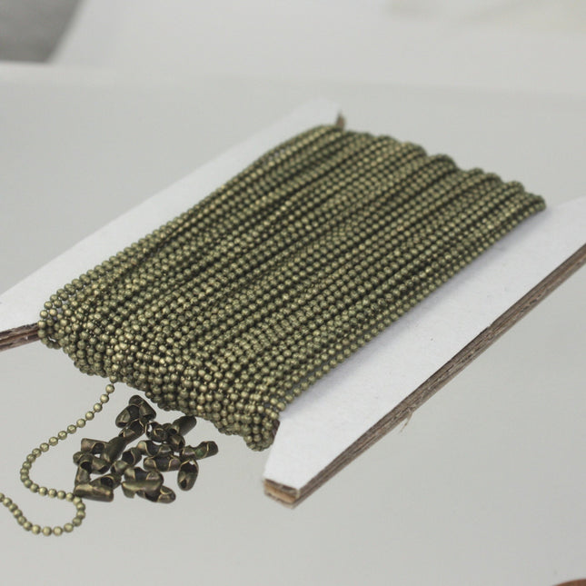 Antique Bronze Chain 10 feet BRASS Ball Chain ROUND micro ball chain - 1.2mm ball size w/ FREE 10 connectors (Insert) - 12BALL