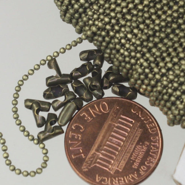 Antique Bronze Chain 32 feet BRASS Ball Chain ROUND micro ball chain - 1.2mm ball size w/ FREE 10 connectors (Insert), - 12BALL