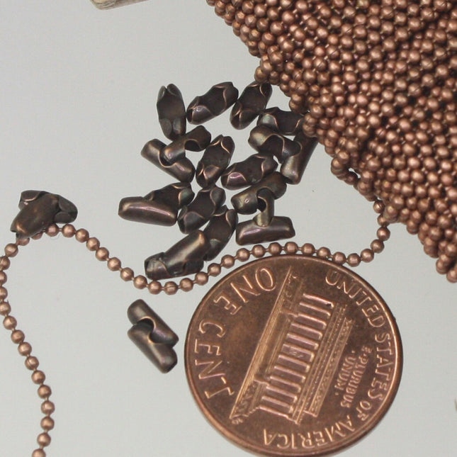 Antique Copper Chain 10 feet Ball Chain ROUND micro ball chain - 1.2mm ball size w/ FREE 10 connectors (Insert) - 12BALL