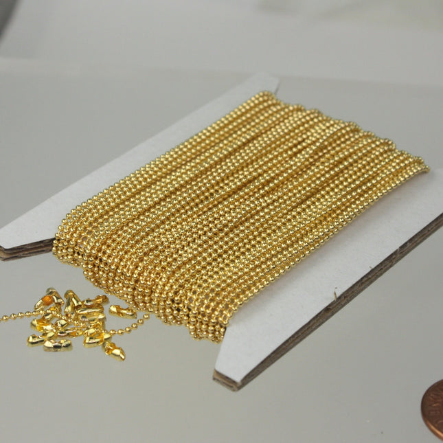 10 feet Gold Plated Ball Chain Ball ROUND micro ball chain bulk chain - 1.2mm ball size w/ FREE 10 connectors (Insert) - 12BALL