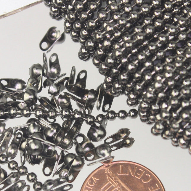 100 ft. spool of Gunmetal ROUND ball chain - 2.4mm ball size - with FREE 100pcs Connectors (Crimp)  - 24BALL