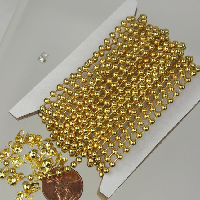 10 ft spool of Gold plated BIG ball chain - 3.2mm with 5 connector(Crimp) - 32BALL