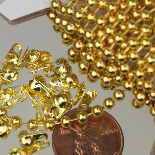 10 ft spool of Gold plated BIG ball chain - 3.2mm with 5 connector(Crimp) - 32BALL