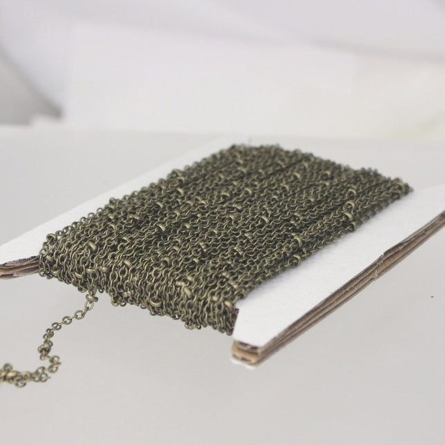 3 ft Antique Brass Satellite Chain Flat BALL Chain - 2.4x1.7mm SOLDERED link - Antique Bronze Tiny Small Ball Flat Cable Chain - 2417SAT