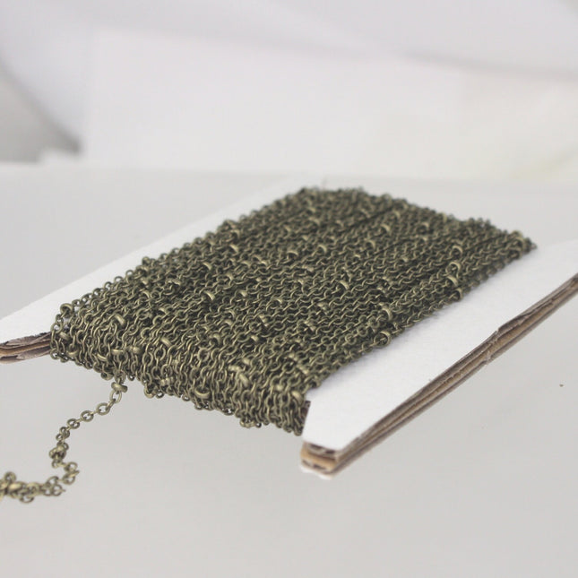 100 ft Antique Brass Satellite Chain Flat BALL Chain - 2.4x1.7mm SOLDER Chain link - Antique Bronze Tiny Small Ball Flat Cable  - 2417SAT