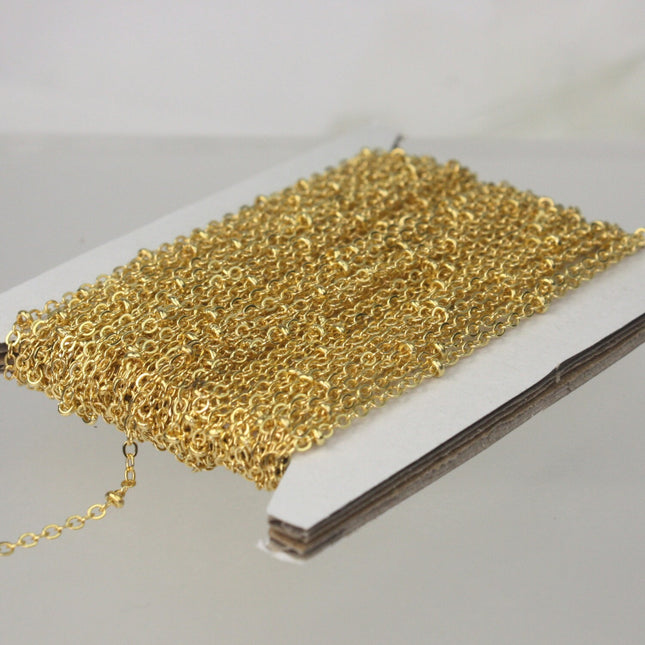 10 ft Gold Plated Satellite Chain Flat BALL Chain - 2.4x1.7mm SOLDERED link - Tiny Small Ball Flat Cable Chain  - 2417SAT