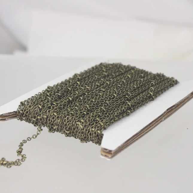 32 ft Antique Brass Satellite Chain Flat BALL Chain - 2.4x1.7mm SOLDERED link - Antique Bronze Tiny Small Ball Flat Cable Chain- 2417SAT