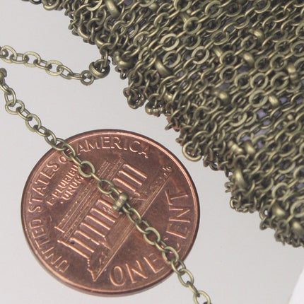 NEW New 32 ft spool of Antique Brass Finished over brass Flat Tiny Satellite BALL Chain - 2.4x1.7mm SOLDERED link - 2417SAT