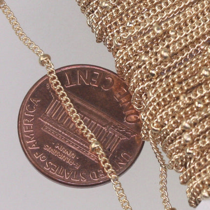 100 ft spool of Pinky Gold (Champagne Gold Plated) Dainty Delicate curb BALL Satellite Chain - 1.3mm soldered link - 1.3SAT