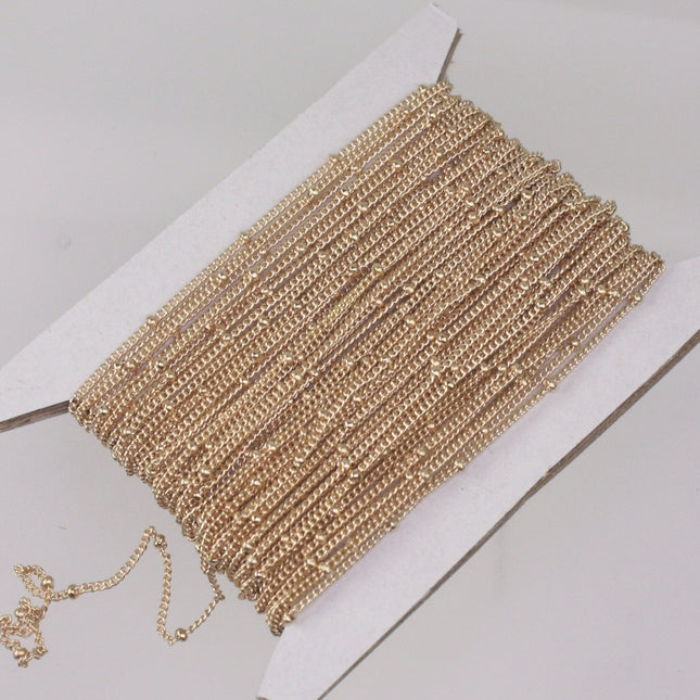 10 ft spool of Pinky Gold (Champagne Gold Plated) Dainty Delicate curb BALL Satellite Chain - 1.3mm soldered link - 1.3SAT