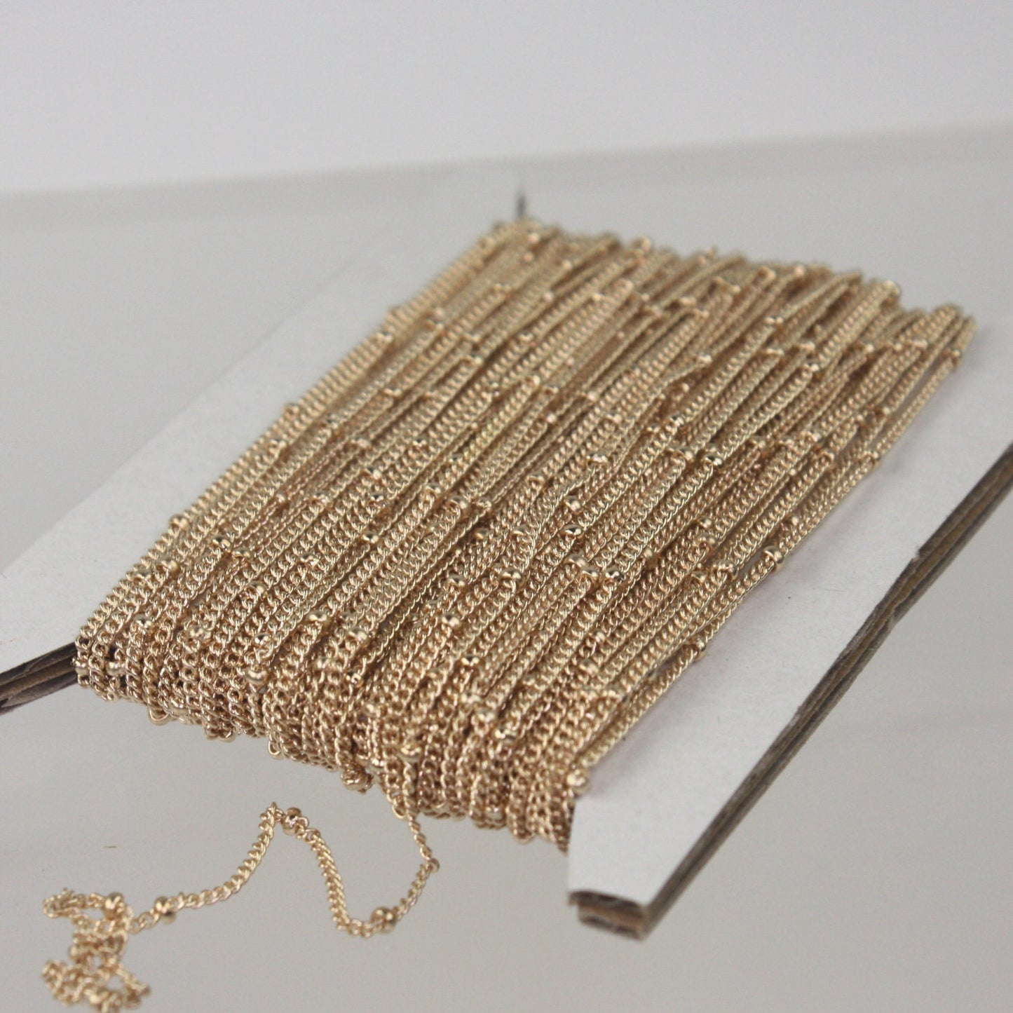 10 ft spool of Pinky Gold (Champagne Gold Plated) Dainty Delicate curb BALL Satellite Chain - 1.3mm soldered link - 1.3SAT