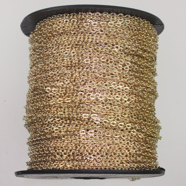 Sample Lot 3 feet Champagne Gold Plated Chain - 2x3mm Unsoldered Link, Flat Cable chain