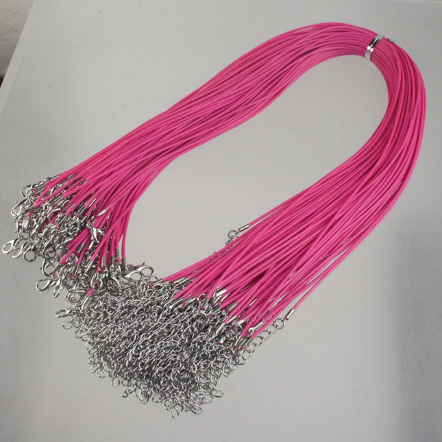100 Pink Necklace Cord bulk, 1.5mm 18-20 inch adjustable PINK compressed cotton HIGH quality cord necklace - Ship from USA