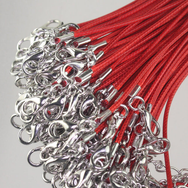 100 Red Necklace Cord bulk, 1.5mm 18-20 inch adjustable RED compressed cotton HIGH quality cord necklace - Ship from USA