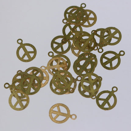 100 raw Bronze PEACE sign Charm Dangle - 6mm Antique brass Earring Bracelet Necklace