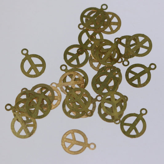 100 raw Bronze PEACE sign Charm Dangle - 6mm Antique brass Earring Bracelet Necklace - ship from California USA