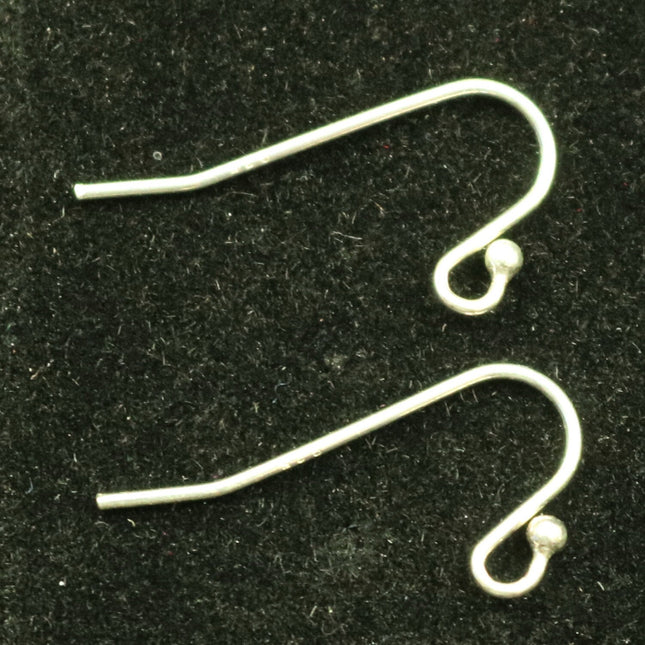 10 Sterling SILVER Ear Wires Earrings hooks Earwires with Ball - 10x22mm 21Gauge 0.7mm Wire - 5 Pair Fish hook ear wire - ss744