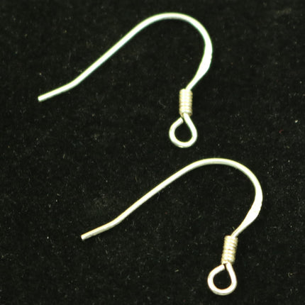 10 Sterling SILVER French Hook Ear Wires Earrings Earwires - 17x19mm 21Gauge 0.7mm Wire - 5 Pair Fish hook ear wire - ss746