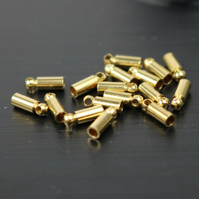 50 raw Brass End Cap - for 1.4mm Cord / Chain - 6mm Length - Cord Tip End, raw brass ribbon end, raw brass ends cap