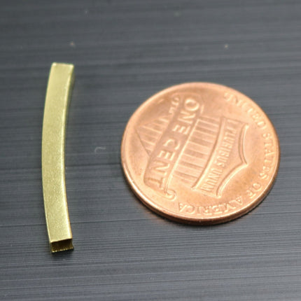 25 Square Raw Brass Curved Tubes Spacer Beads (25x3x3mm)